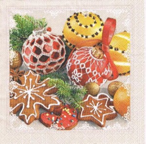 Serwetka decoupage 33x33 cm - bombki, pierniki, święta