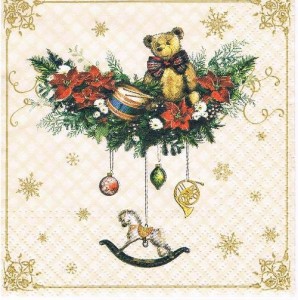 Serwetka decoupage mała 25x25cm - miś, stroik, święta