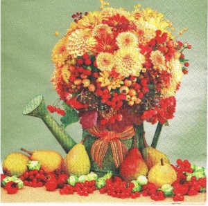 Serwetka decoupage 33x33 cm - kwiaty, konewka, owoce