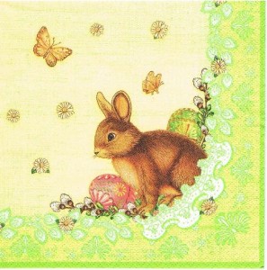 Serwetka decoupage 33x33 cm - zając, pisanki, motyl