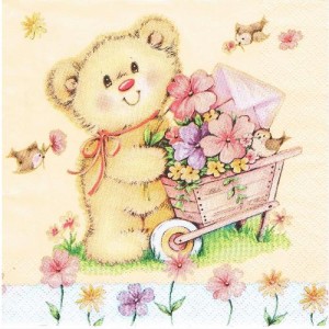 Serwetka decoupage 33x33 cm - niedźwiadek, miś, taczki