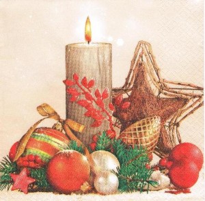 Serwetka decoupage 33x33 cm - świeca, gwiazdka, bombki