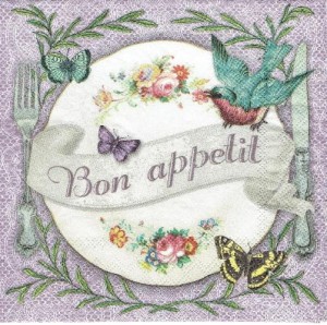 Serwetka decoupage 33x33 cm - motyle, ptaki, talerz, kwiaty