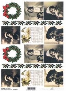 Papier klasyczny A4 do decoupage - dzieci, ostrokrzew, nutki, zima