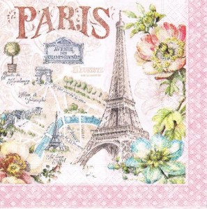 Serwetka decoupage 33x33 cm - wieża, paris, kwiaty