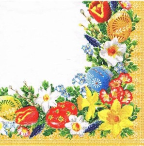 Serwetka ozdobna 33x33 cm - kwiaty i pisanki