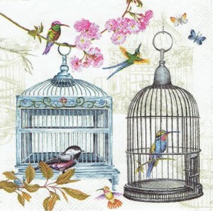 Serwetka decoupage 33x33 cm - ptaki, klatki