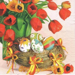 Serwetka decoupage 33x33 cm - tulipany i pisanki