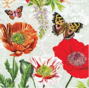Serwetka decoupage 33x33 cm - kwiaty, maki, motyle