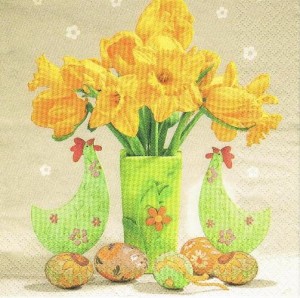 Serwetka decoupage 33x33 cm - narcyze, pisanki i kury