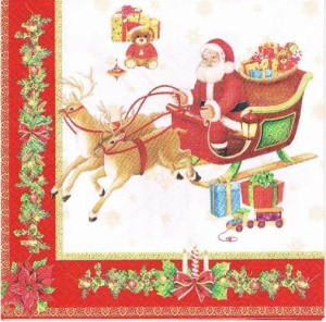 Serwetka decoupage 33x33 cm - mikołaj, renifer, prezenty