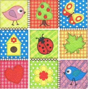 Serwetka decoupage 33x33 cm - ptaszki, owady