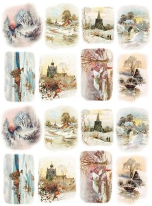 Papier klasyczny A4 do decoupage - widok, pejzaż, zima