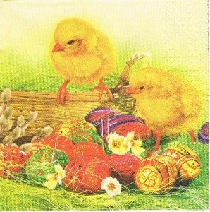 Serwetka decoupage 33x33 cm - kurczaki, pisanki, koszyk