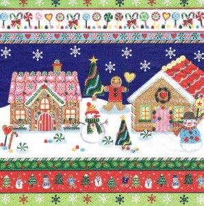 Serwetka decoupage 33x33 cm - domki z pierników, zima