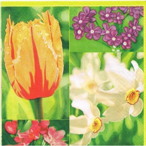 Serwetka decoupage 33x33 cm - kwiaty, tulipany, żonkile