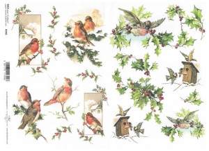 Papier ryżowy A4 ITD do decoupage - ptak, ptaki, budki, zima