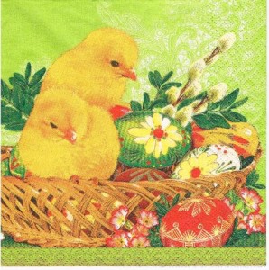 Serwetka decoupage 33x33 cm - kurczaki, pisanki, koszyk,