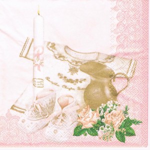 Serwetka decoupage 33x33 cm - koszulka, buciki, świeca, chrzest