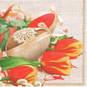 Serwetka decoupage 33x33 cm - pisanki, tulipany