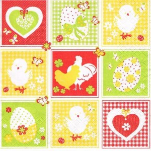 Serwetka decoupage 33x33 cm - kurczaki, kury, pisanki, serca