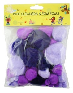 Pompony akrylowe puszyste mix fioletowy - 60szt   
