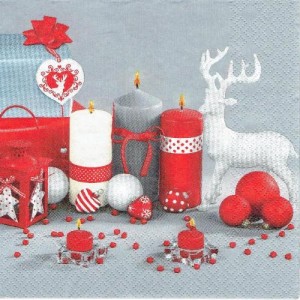 Serwetka decoupage 33x33 cm - świece, renifer, święta