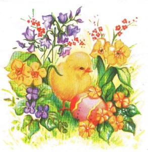 Serwetka decoupage 33x33 cm - Wielkanoc, kurczak, kwiaty