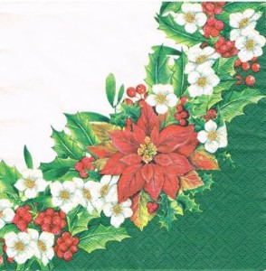 Serwetka decoupage 33x33 cm - gwiazda betlejemska, stroik, swięta