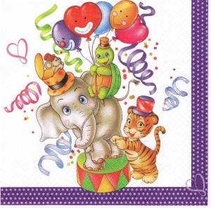 Serwetka decoupage 33x33 cm - słonik, tygrysek, balony