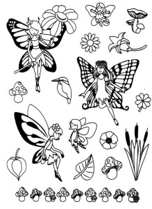 Stemple silikonowe 15x20,5cm - wróżki, elfy, kwiaty, grzyby