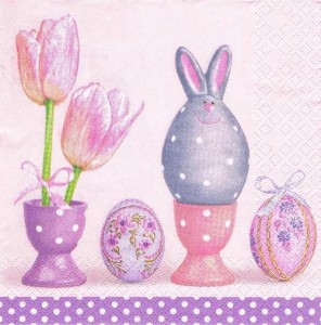 Serwetka decoupage 33x33 cm - kwiaty, pisanki, królik