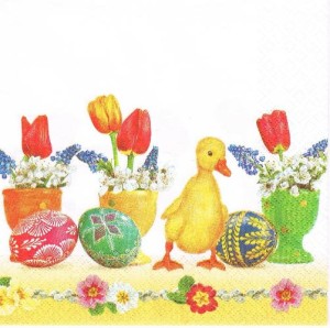 Serwetka decoupage 33x33 cm - kaczuszka, pisanki, kwiatki