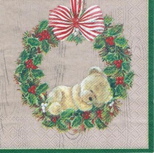 Serwetka decoupage 33x33 cm - miś na wianku