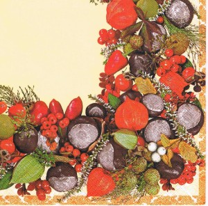 Serwetka decoupage 33x33 cm - kasztany, owoce, liście, jarzębina