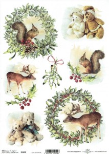 Papier ryżowy A4 ITD do decoupage - jelenie, misie, święta