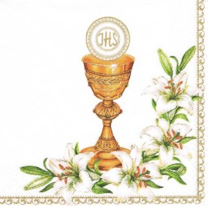 Serwetka decoupage 33x33 cm - Komunia Św, kielich,  lilie
