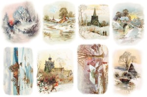 Papier klasyczny A4 do decoupage - widok, pejzaż, zima