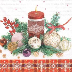 Serwetka decoupage 33x33 cm - świeca, bombki, stroik