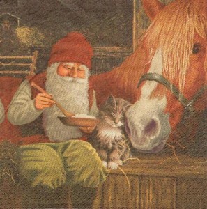 Serwetka decoupage 33x33 cm - krasnal, kotek, koń