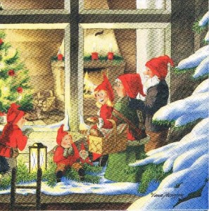 Serwetka decoupage 33x33 cm - krasnoludki, zima