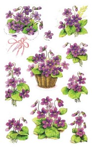 Naklejki, stickersy kwiaty fiołki - 3 arkusze