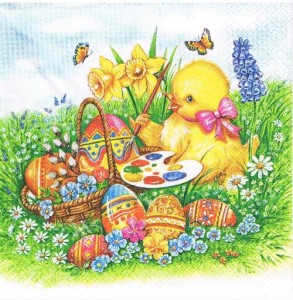 Serwetka decoupage 33x33 cm - Wielkanoc, kurczak, pisanki, kwiaty