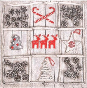 Serwetka decoupage 33x33 cm - szyszki, ozdoby, renifery, swięta