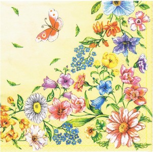 Serwetka decoupage 33x33 cm - kwiaty, motyle