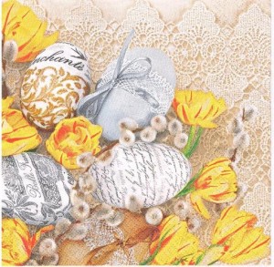 Serwetka decoupage 33x33 cm - pisanki, tulipany