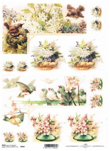 Papier ryżowy A4 ITD do decoupage - ptak, ptaki, ptaszki, kwiaty, gniazdko