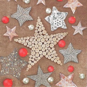 Serwetka decoupage 33x33 cm - gwiazdki, bombki