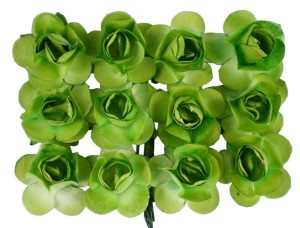 Papierowe różyczki na druciku, 20mm zielone 12 szt 