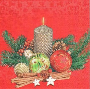 Serwetka decoupage 33x33 cm - świeca, bombki, stroik